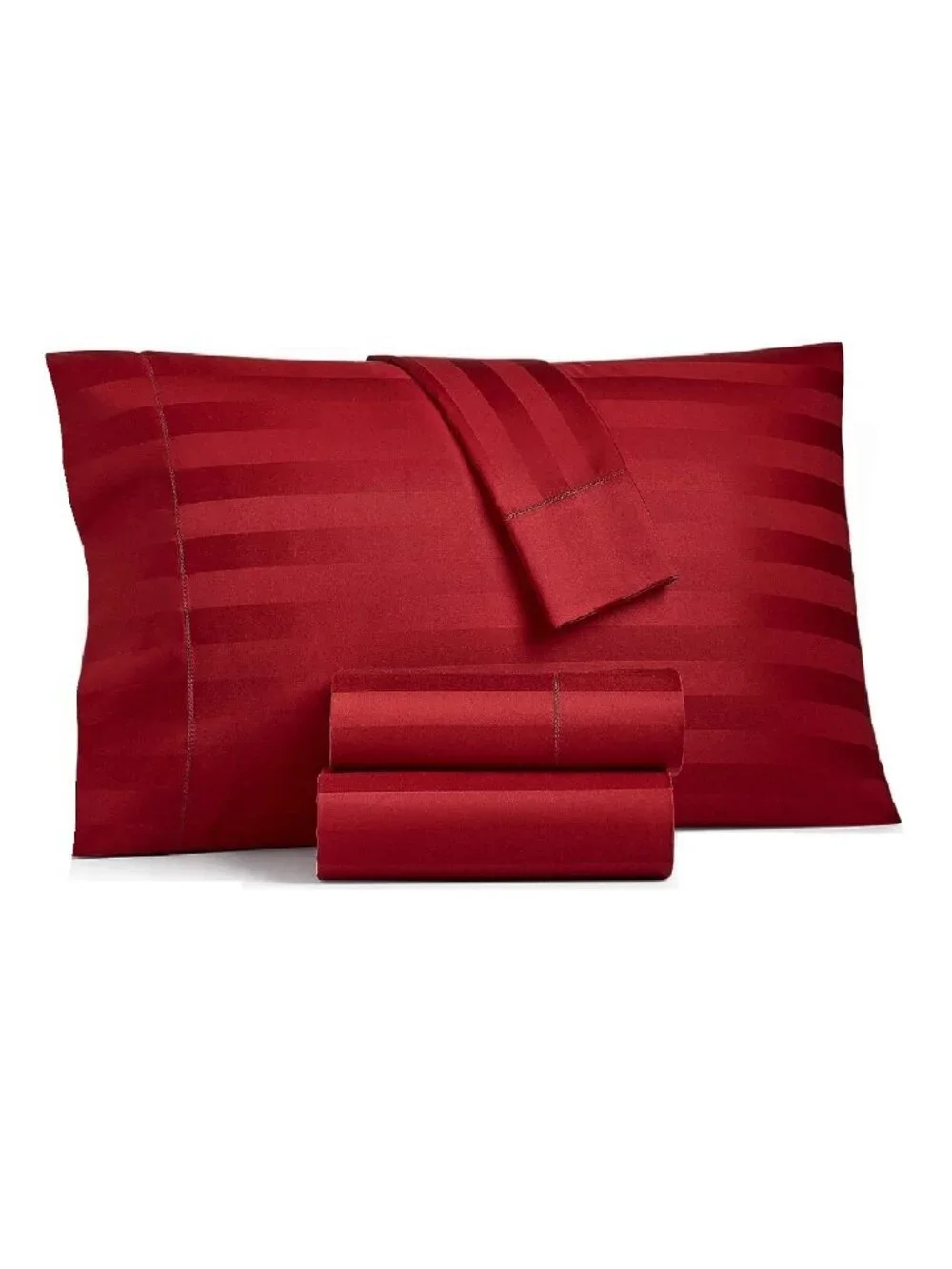 new Charter Club Damask Stripe 550 TC 100% Cotton QUEEN Sheet Set in POMEGRANATE